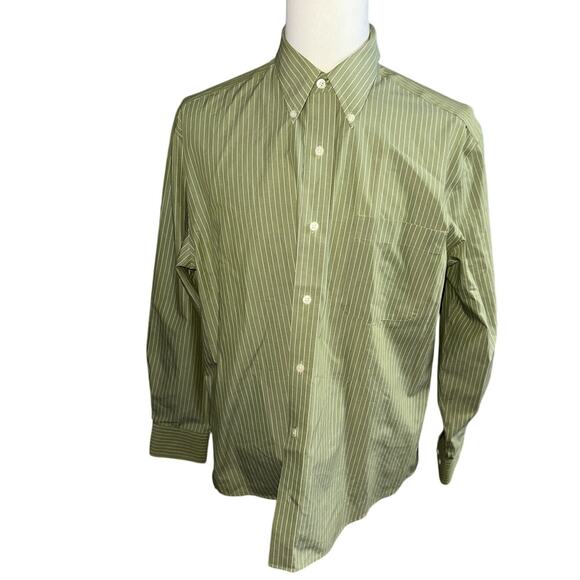 Eddie Bauer Dress Shirt Green and White Striped Size Large - Picture 1 of 4